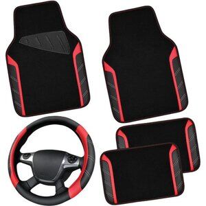 Leather Steering Wheel Cover and Waterproof Car Floor Mats,Microfiber Universal